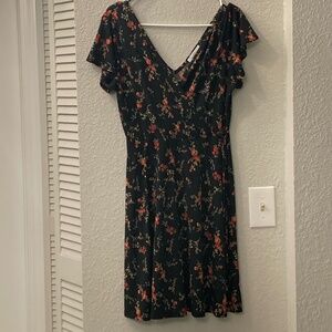 Kaleigh Kaela Black Floral Faux Wrap Knit Dress - M